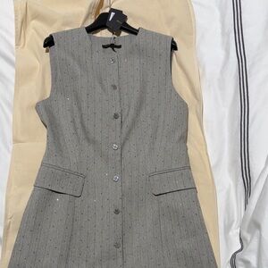 Maje Gray Pinstripe Sleeveless Midi Dress